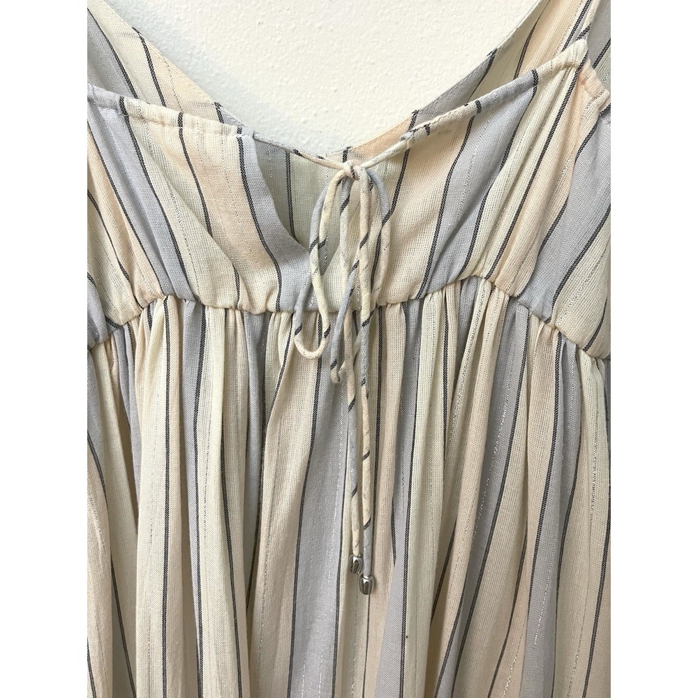 ZIMMERMANN Tiered Maxi Dress Cotton Tie Strap Natural Blue Metallic Stripe S - Picture 10 of 16